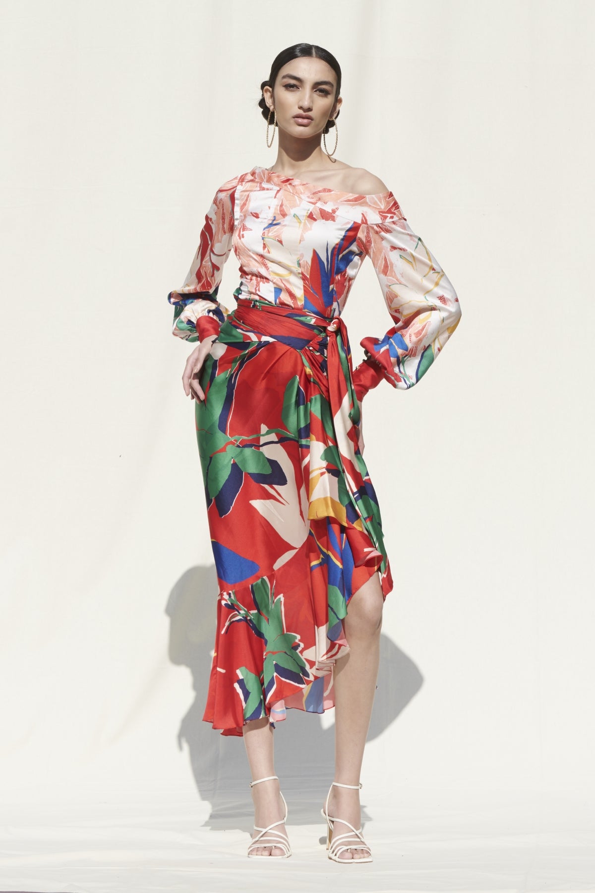 Buy Printed Panelled Skirt Set by Mandira Wirk